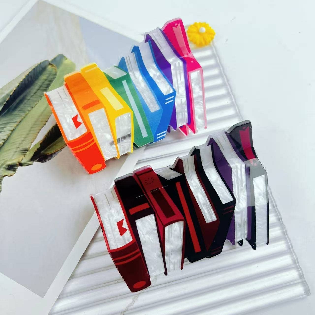 Whimsical Stacked Book Design Hair Claw Clip