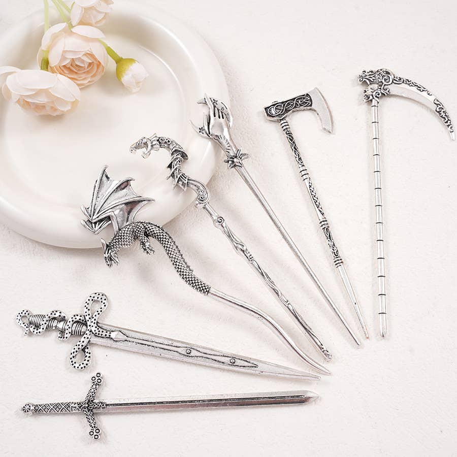 Retro Sickle Battle Axe Flying Dragon Hairpin