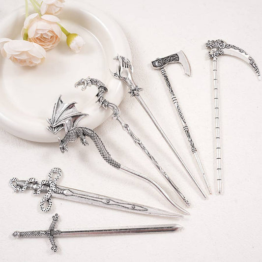 Retro Sickle Battle Axe Flying Dragon Hairpin