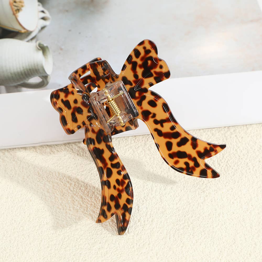 Stylish Checkered/Leopard/Glittery Bow-Shaped Hair Claw