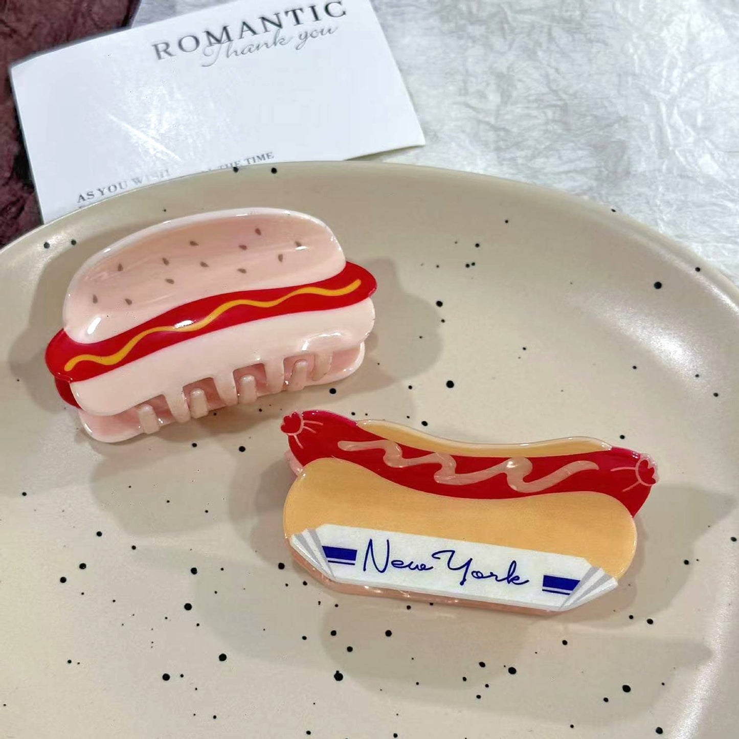 Chili Sauce Hair Claw, Realistic Food Hot Dog Hair Clip