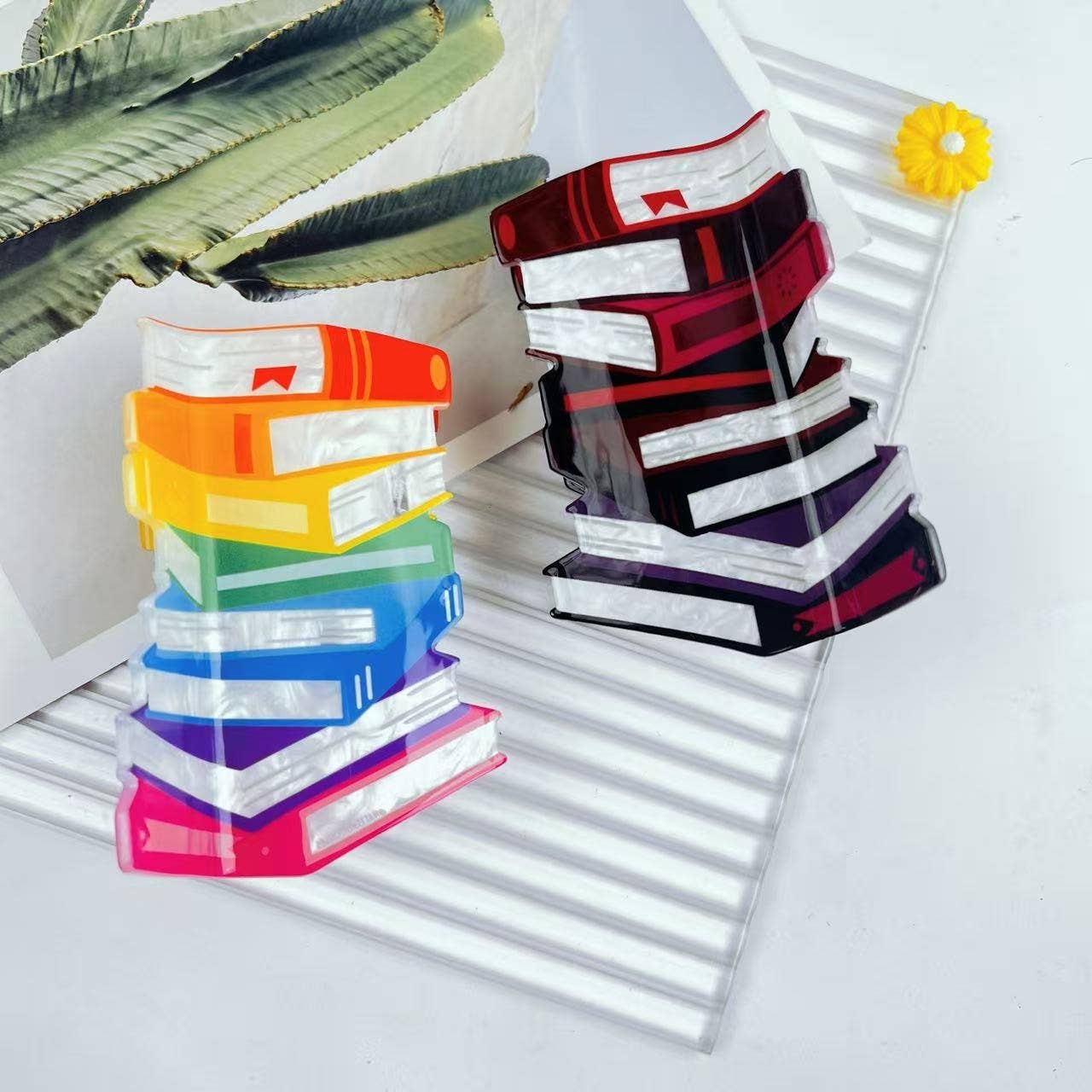 Whimsical Stacked Book Design Hair Claw Clip