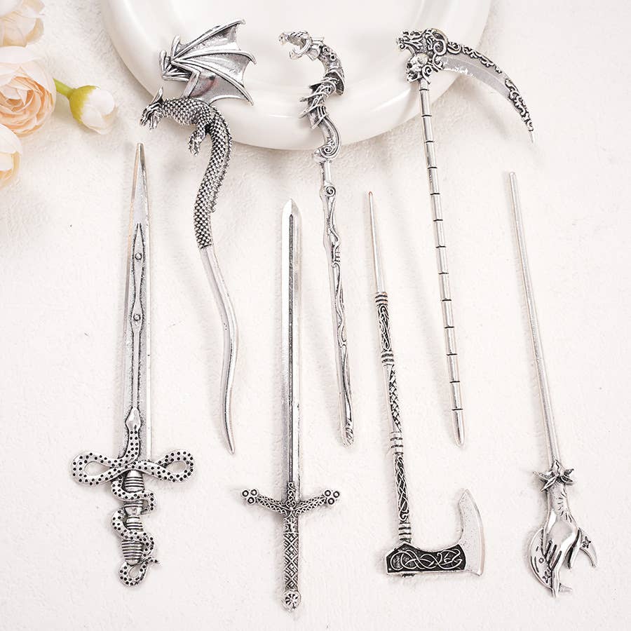 Retro Sickle Battle Axe Flying Dragon Hairpin