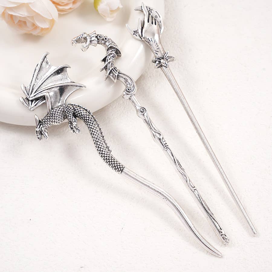 Retro Sickle Battle Axe Flying Dragon Hairpin