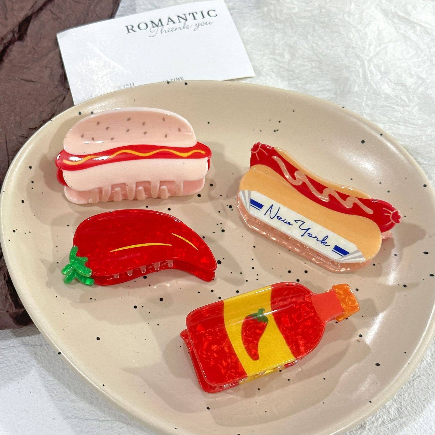 Chili Sauce Hair Claw, Realistic Food Hot Dog Hair Clip