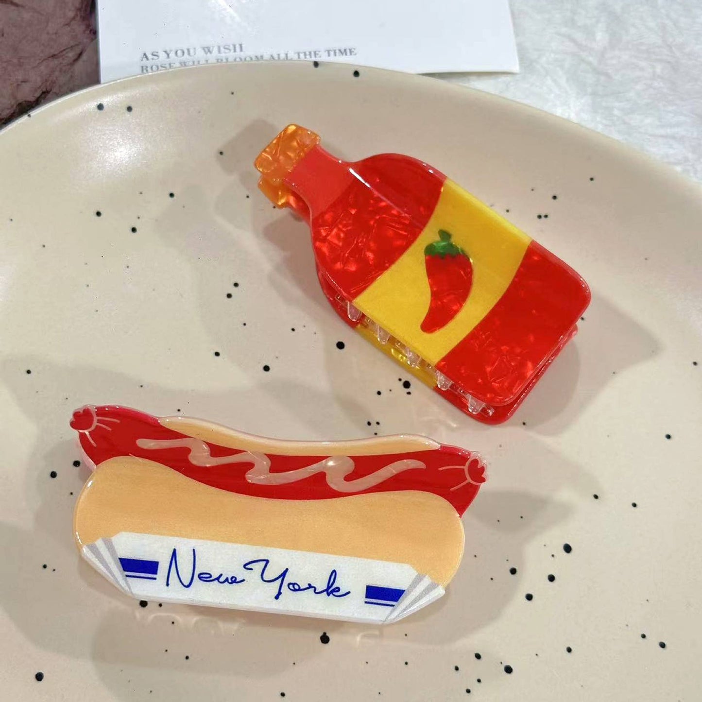 Chili Sauce Hair Claw, Realistic Food Hot Dog Hair Clip