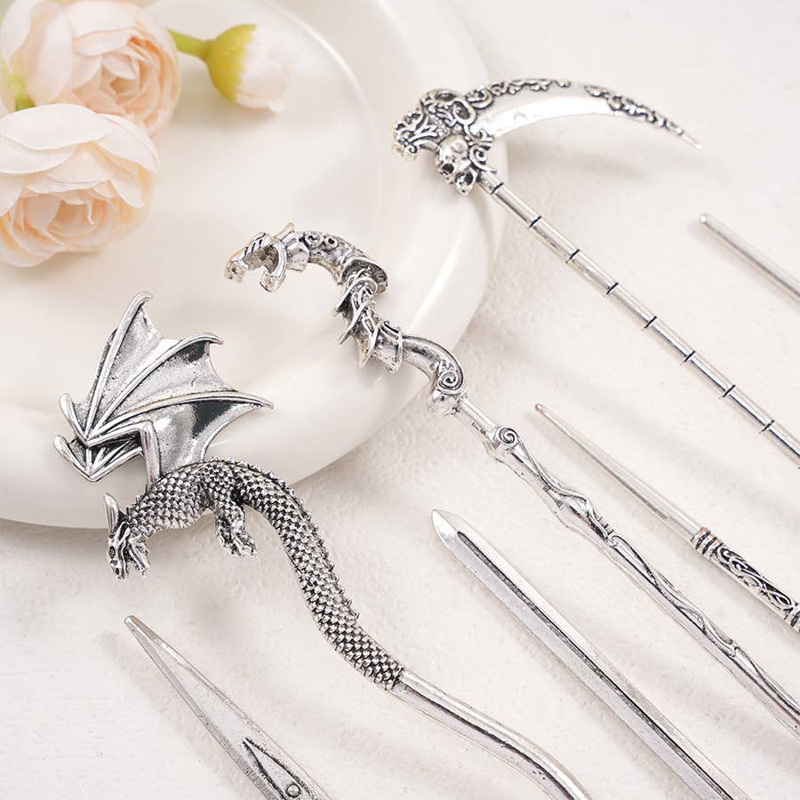 Retro Sickle Battle Axe Flying Dragon Hairpin
