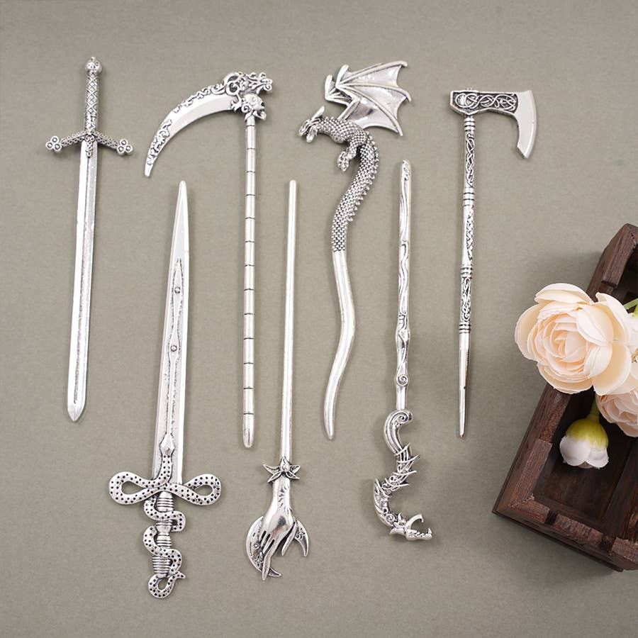 Retro Sickle Battle Axe Flying Dragon Hairpin