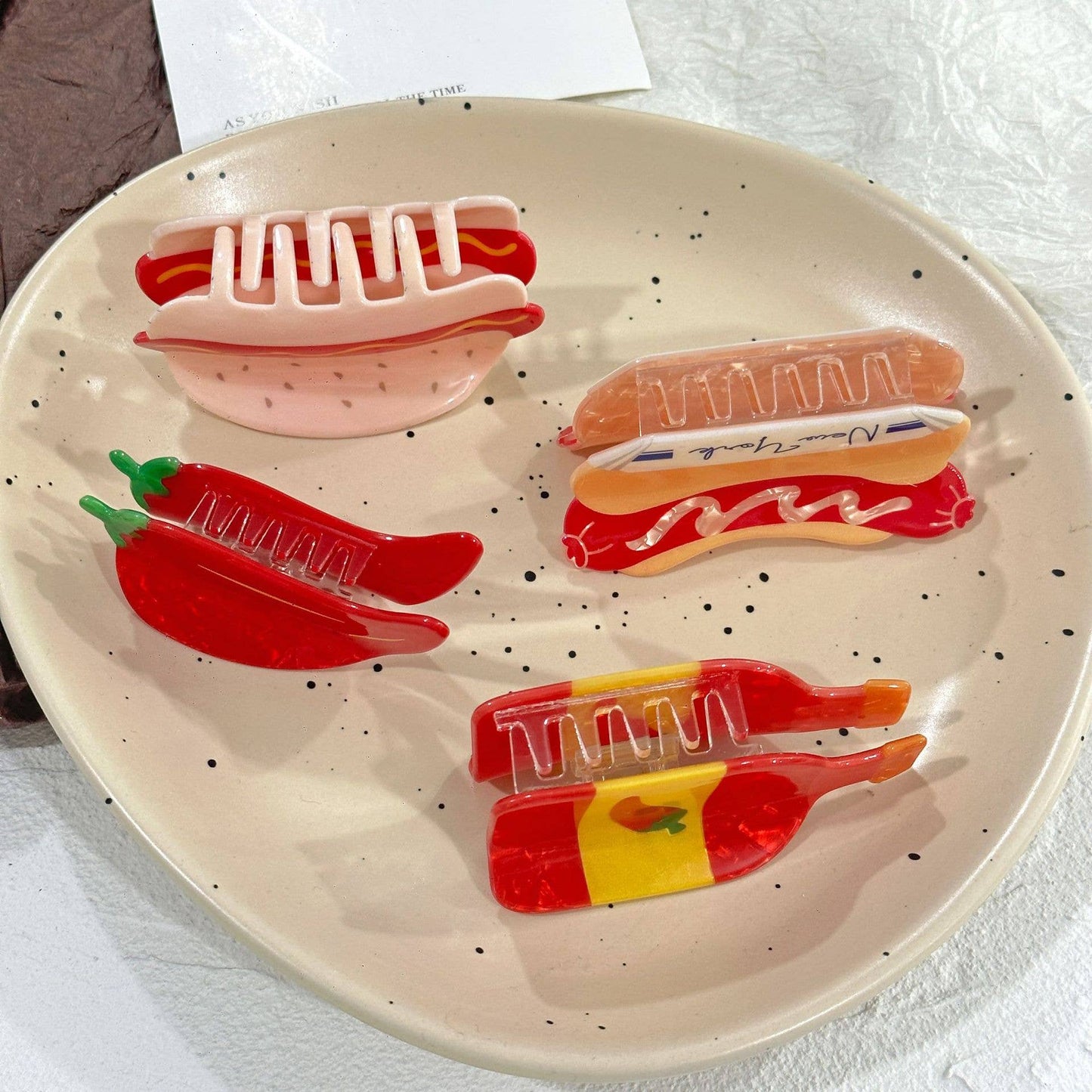 Chili Sauce Hair Claw, Realistic Food Hot Dog Hair Clip