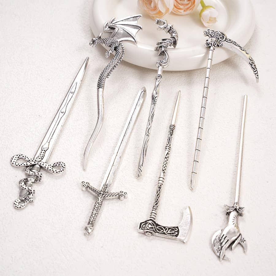 Retro Sickle Battle Axe Flying Dragon Hairpin
