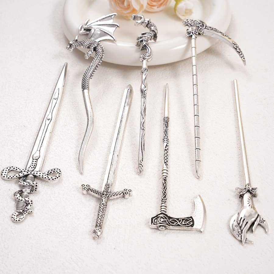Retro Sickle Battle Axe Flying Dragon Hairpin