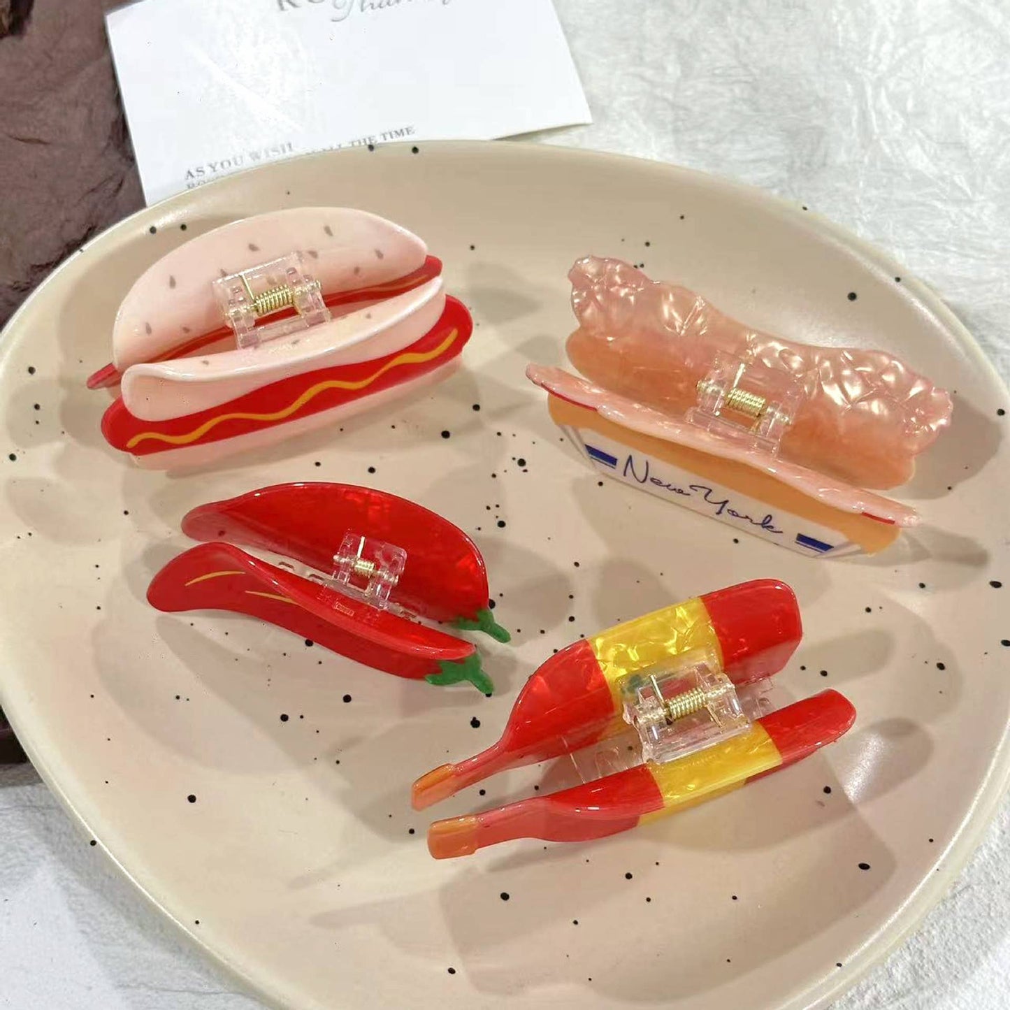 Chili Sauce Hair Claw, Realistic Food Hot Dog Hair Clip